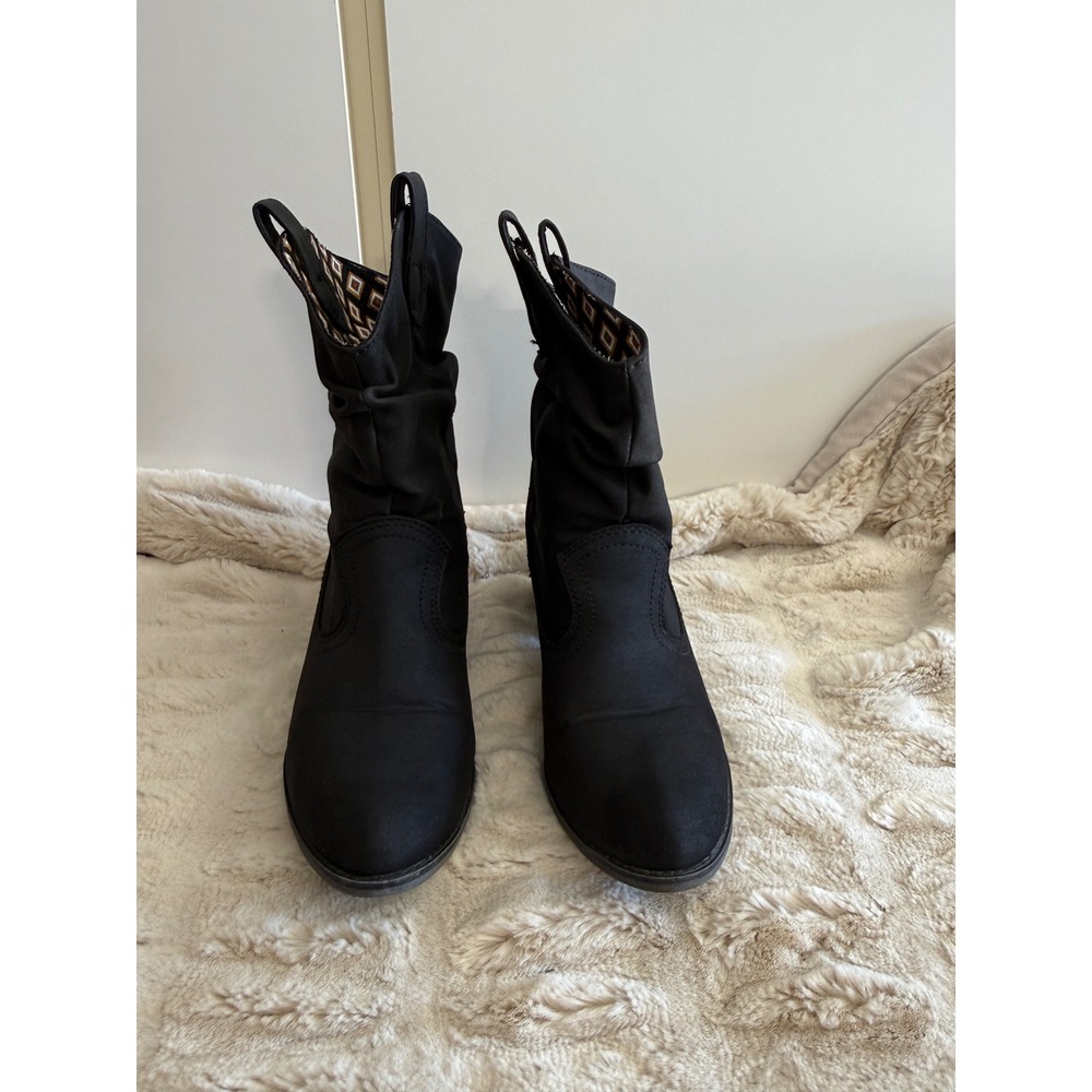 Rocket Dog Womens Black Slouchy Western Ankle Boots Stacked Block Heel Booties